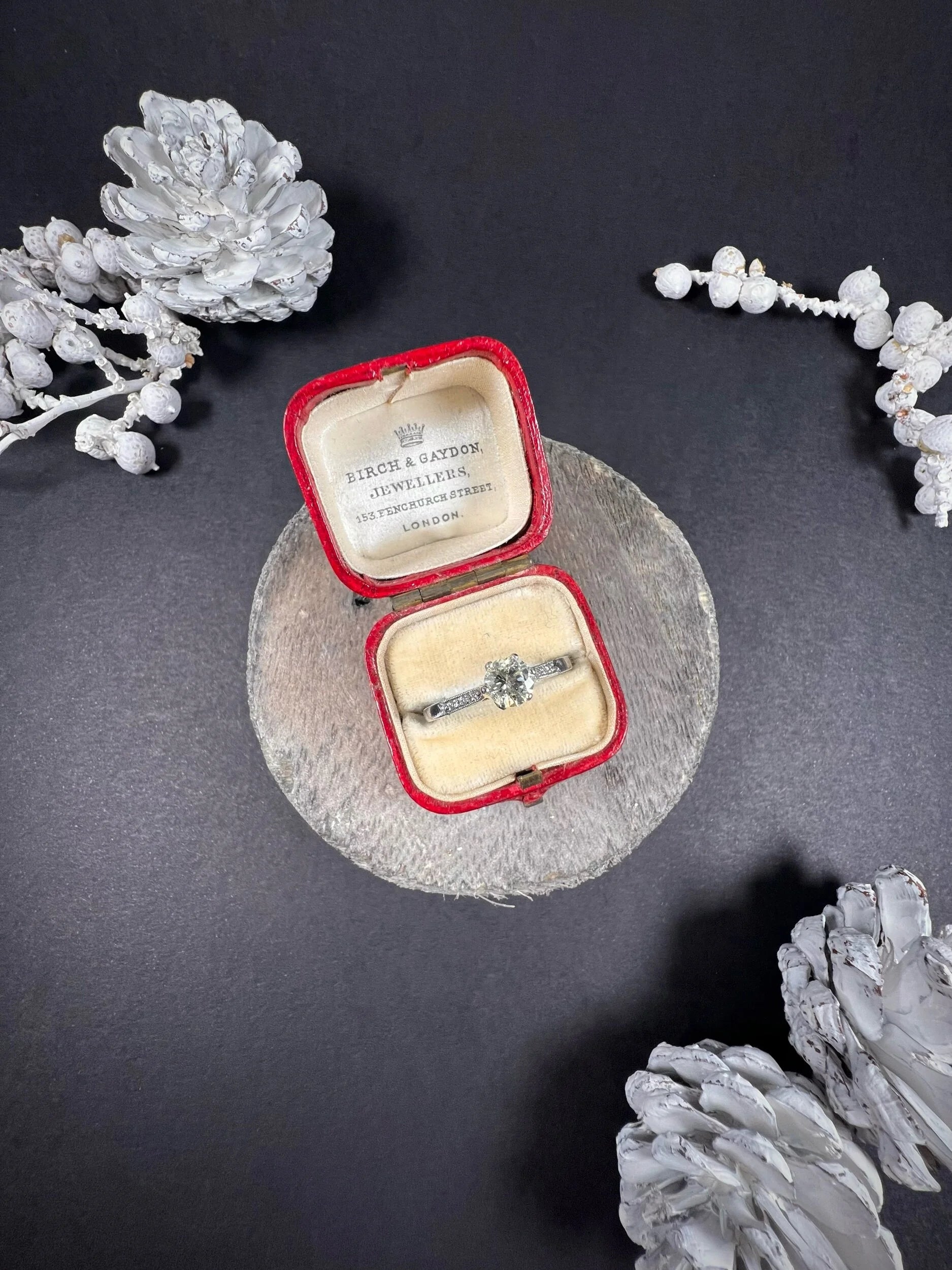 Antique Platinum 1920's Diamond Engagement Ring With Diamond Shoulders