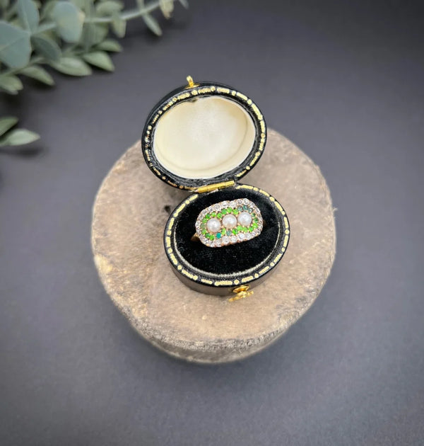 Antique Trilogy Cluster Ring In 18 Carat Yellow Gold With Gemstones