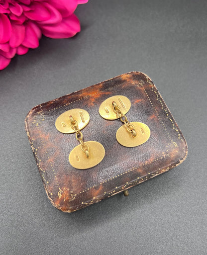 Antique 18ct Yellow Gold Cufflinks: Edwardian Floral Design, Birmingham 1919