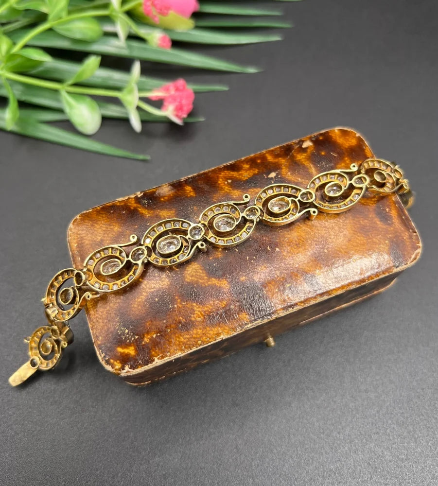 Victorian Antique 7ct Diamond Fancy Link Bracelet