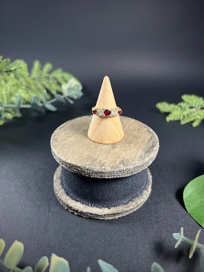 Vintage 18 Carat Yellow Gold Ruby and Diamond Carved Ring, Circa 1980