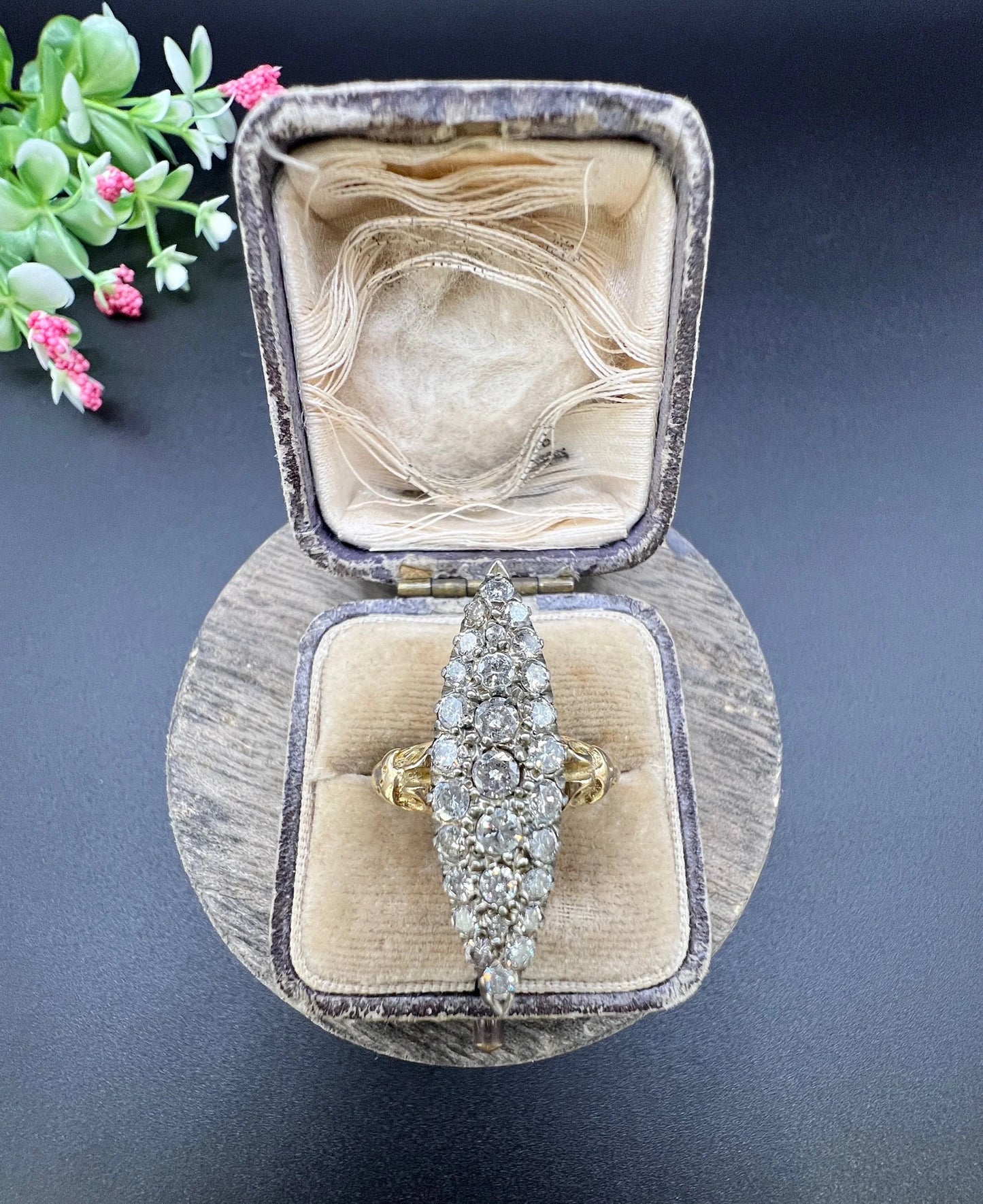 Victorian 18 Carat Yellow Gold Diamond Marquise/Navette Ring, 2.20 Carats