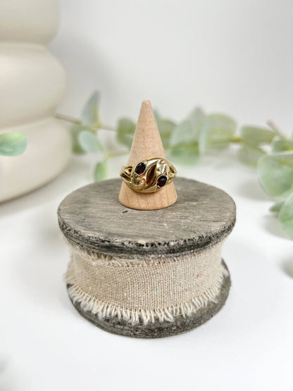 Vintage 9ct Yellow Gold 1960’s Double Headed Garnet Snake Ring