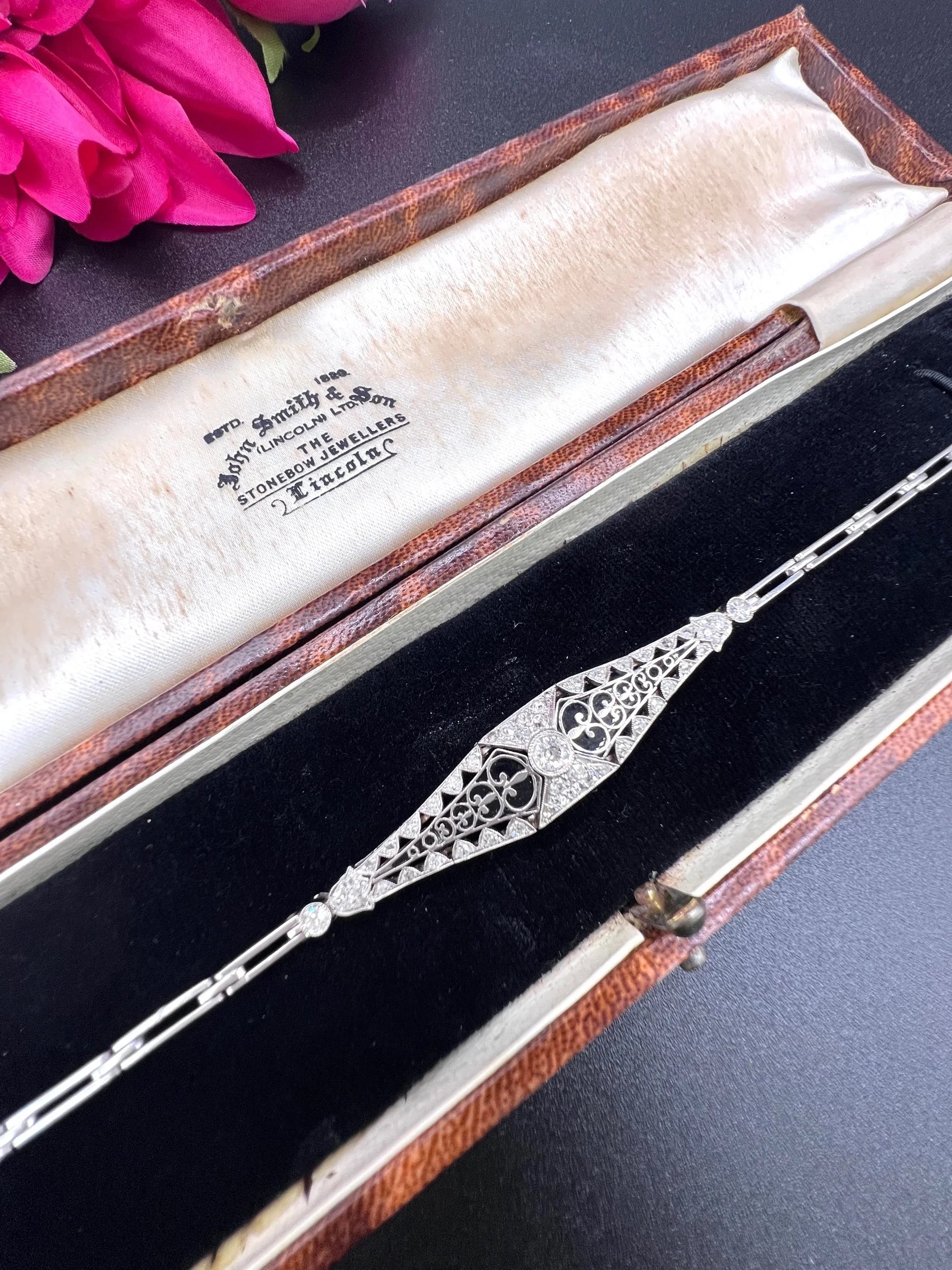 Antique Platinum, Original Art Deco Onyx & Diamond Bracelet