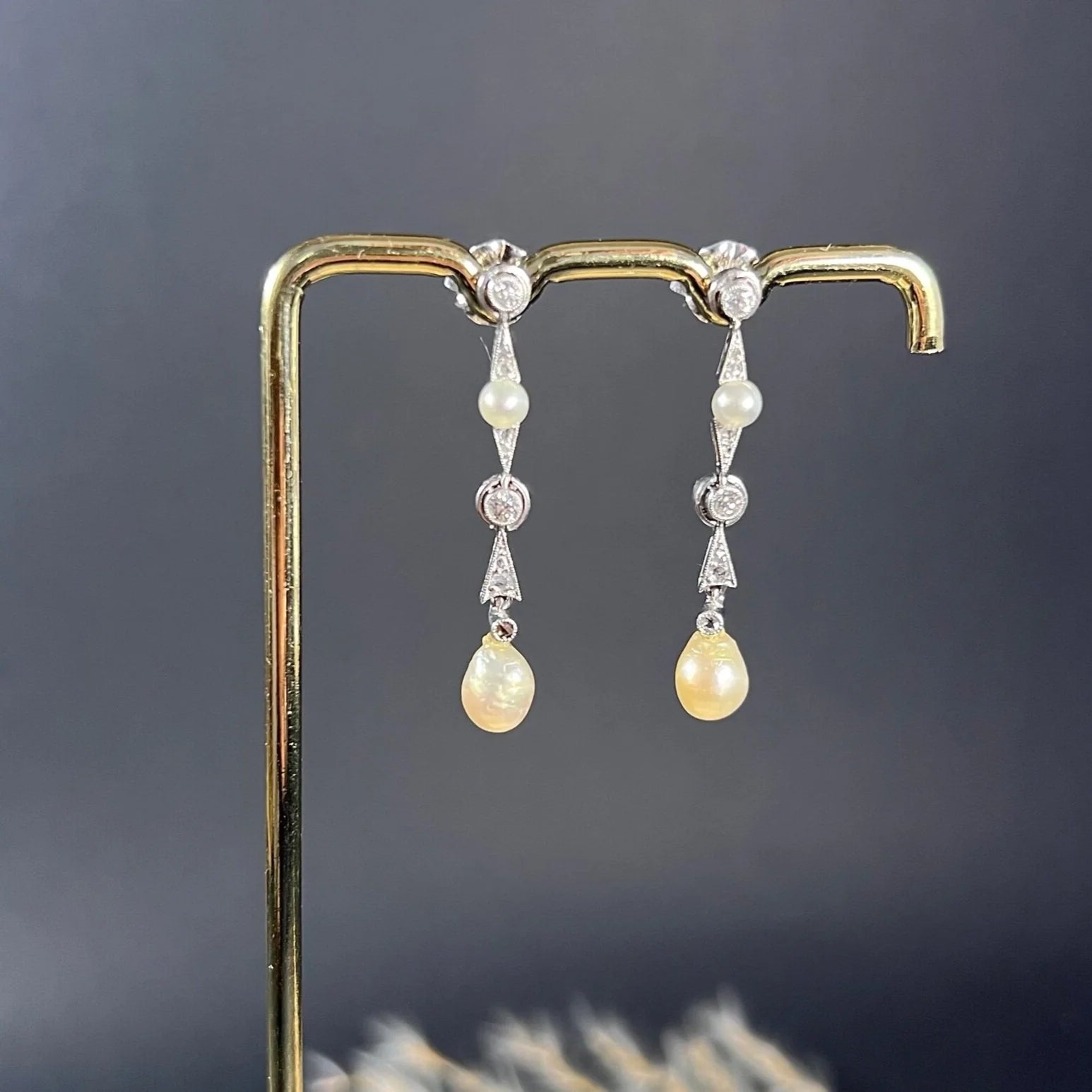 Vintage 1980’s Diamond And Pearl Drop Earrings