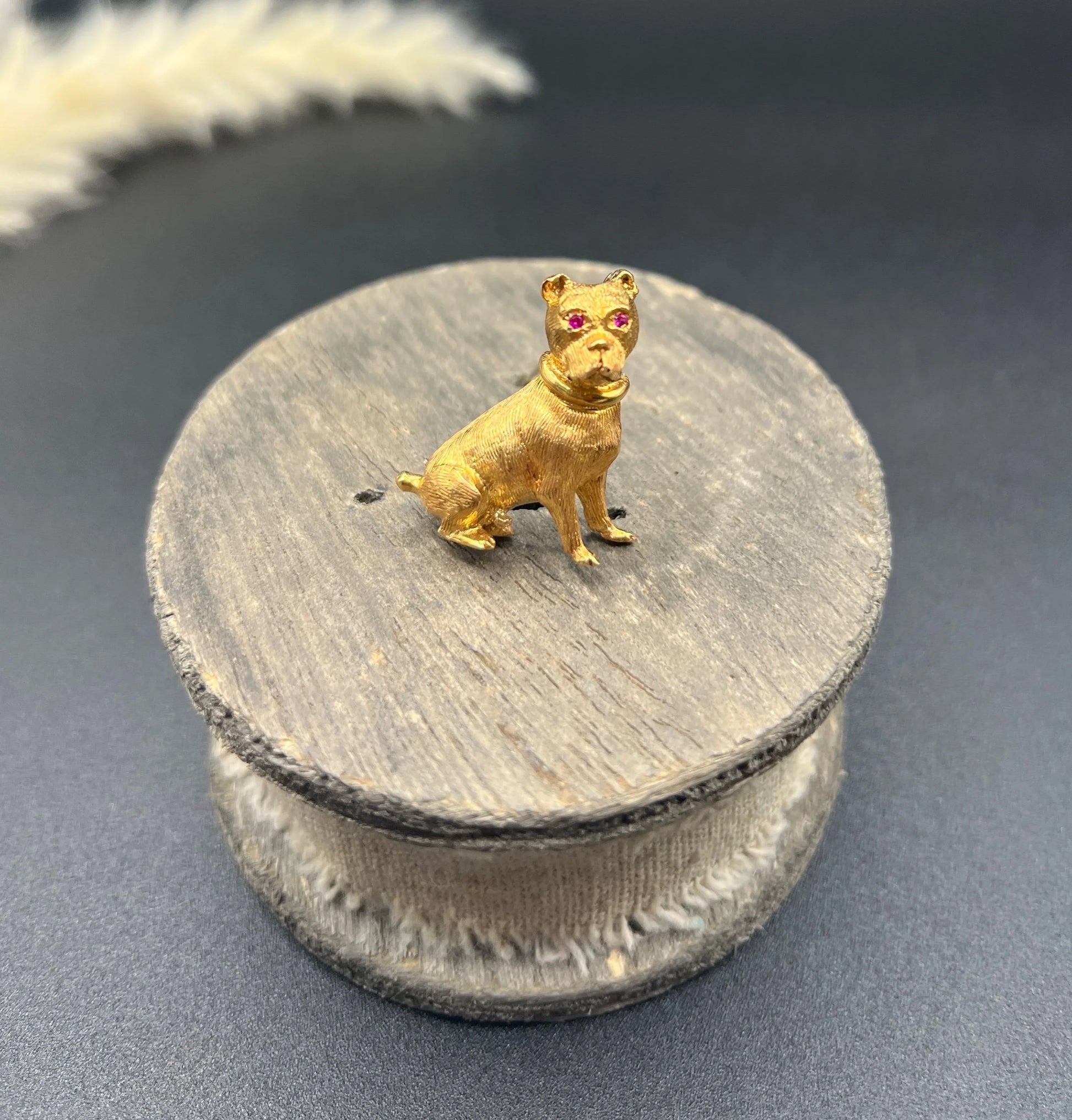 Vintage 18 Carat Yellow Gold Ruby Eyed Dog Brooch, Circa 1970