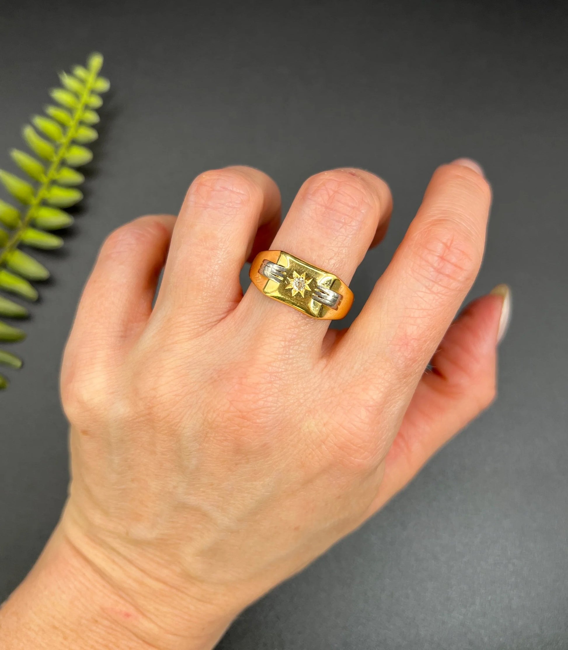 Vintage 18 Carat Two Colour Gold Diamond Signet Ring, Hallmarked London 1939
