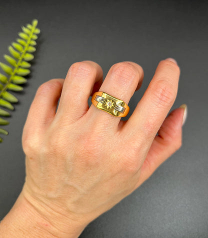 Vintage 18 Carat Two Colour Gold Diamond Signet Ring, Hallmarked London 1939