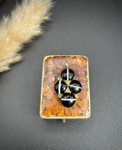 Antique Victorian Agate And Diamond Locket In 15 Carat Yellow Gold
