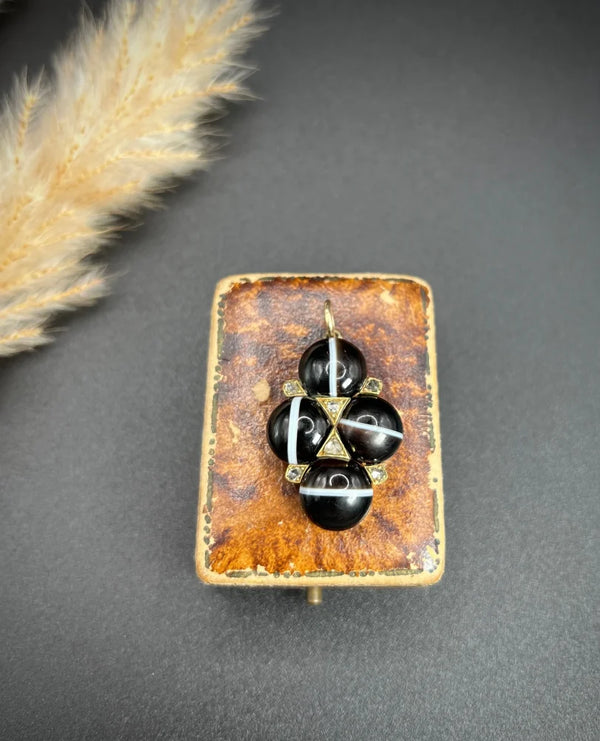 Antique Victorian Agate And Diamond Locket In 15 Carat Yellow Gold