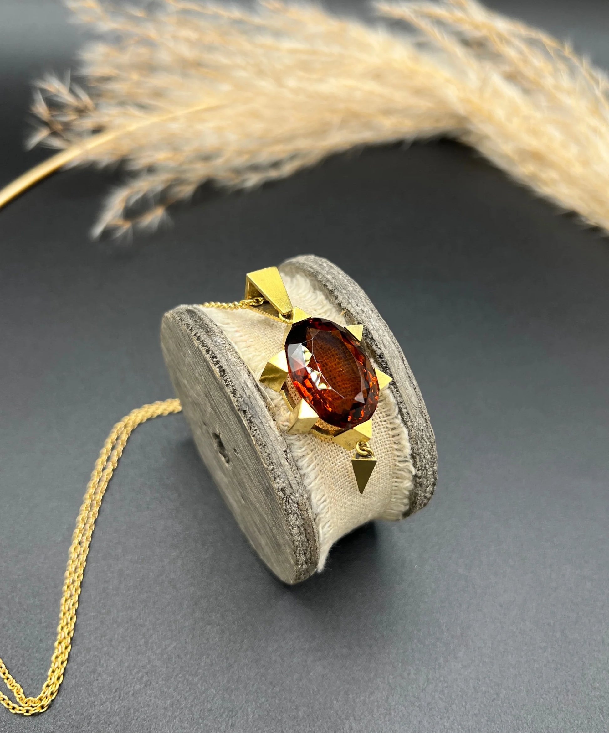 Antique Vintage Art Deco Large Citrine Star Shaped Pendant in 15ct Gold