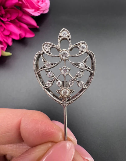 Antique 18ct White Gold, Edwardian Diamond Jabot Pin