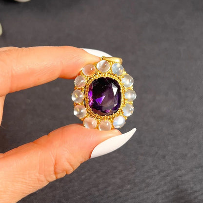 Antique 15t Yellow Gold Victorian Amethyst & Moonstone Pendant