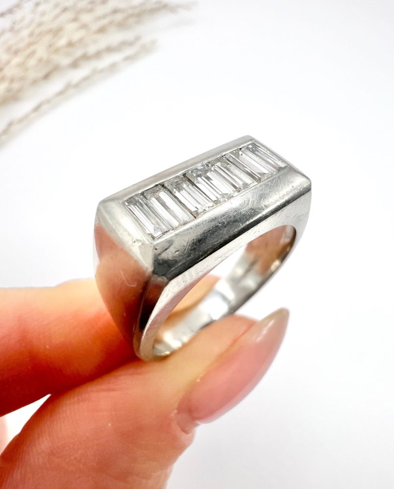 Vintage Diamond Cocktail Tank Ring In Platinum