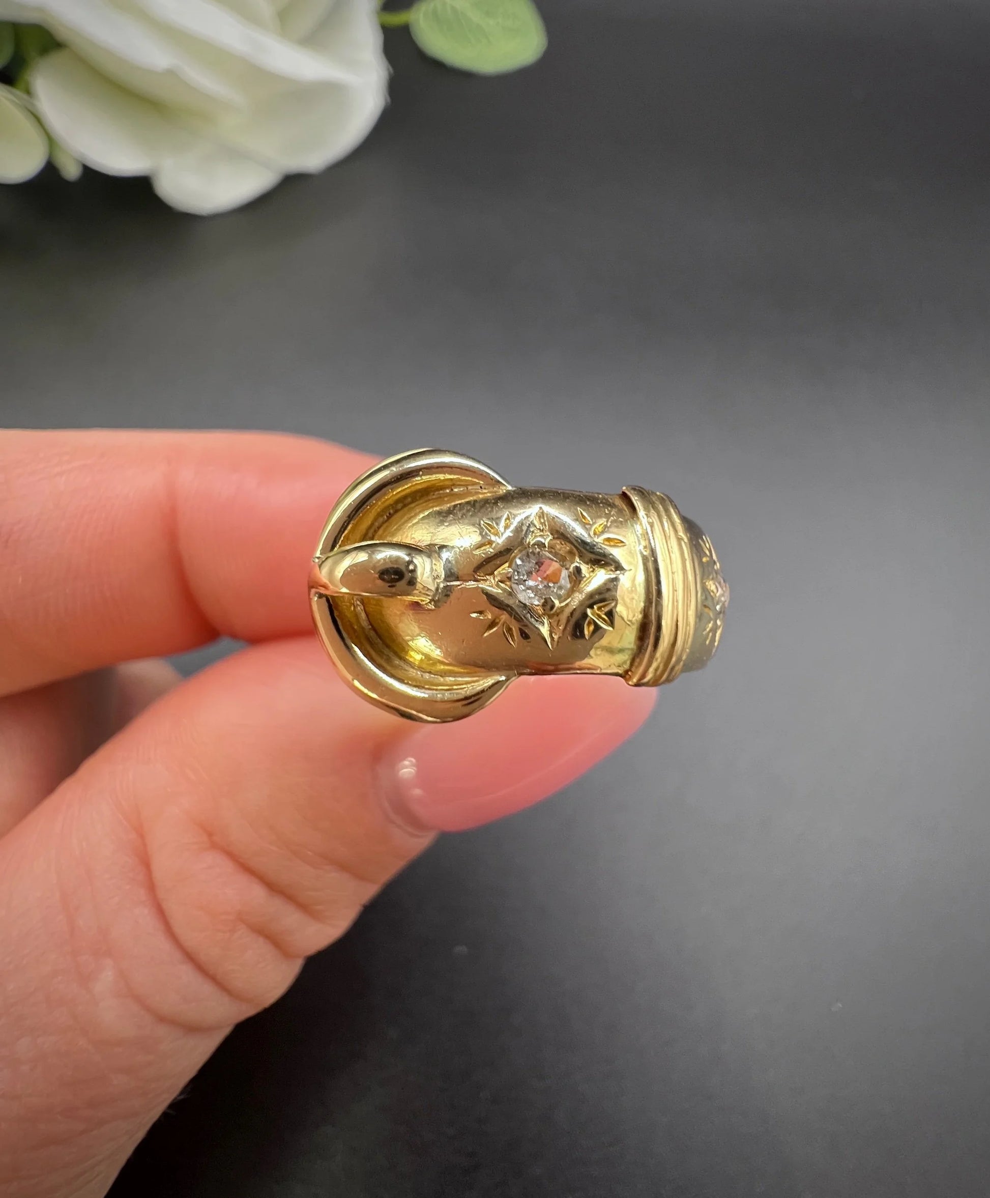 Antique 18 ct Yellow Gold, Edwardian Star Set Diamond Buckle/Belt Ring