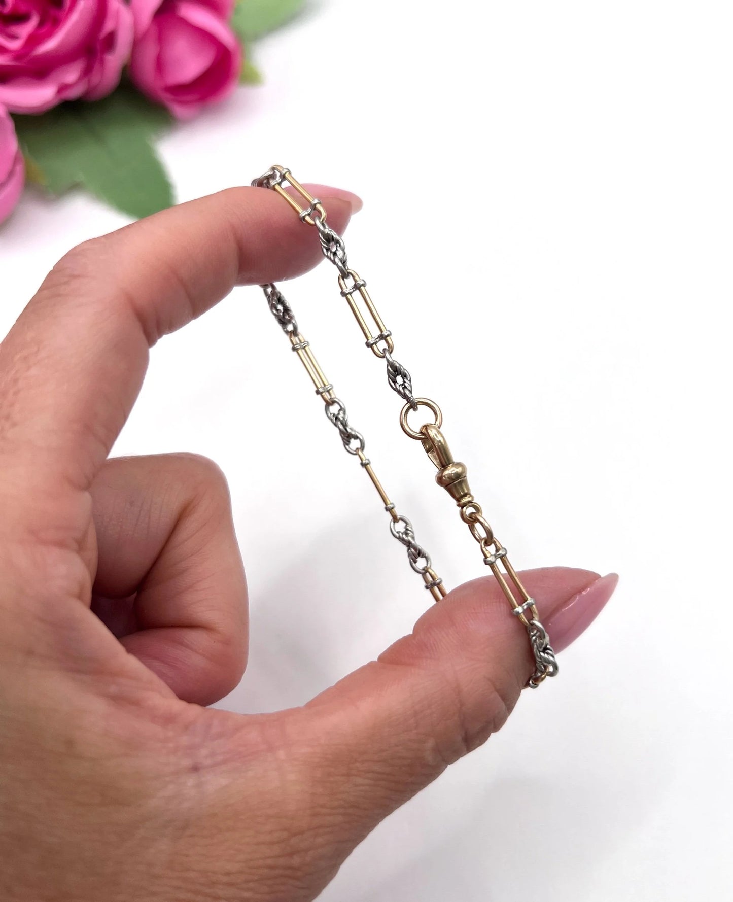 Antique 18 Carat Yellow Gold and Platinum Fancy Knot Link Bracelet, Circa 1900