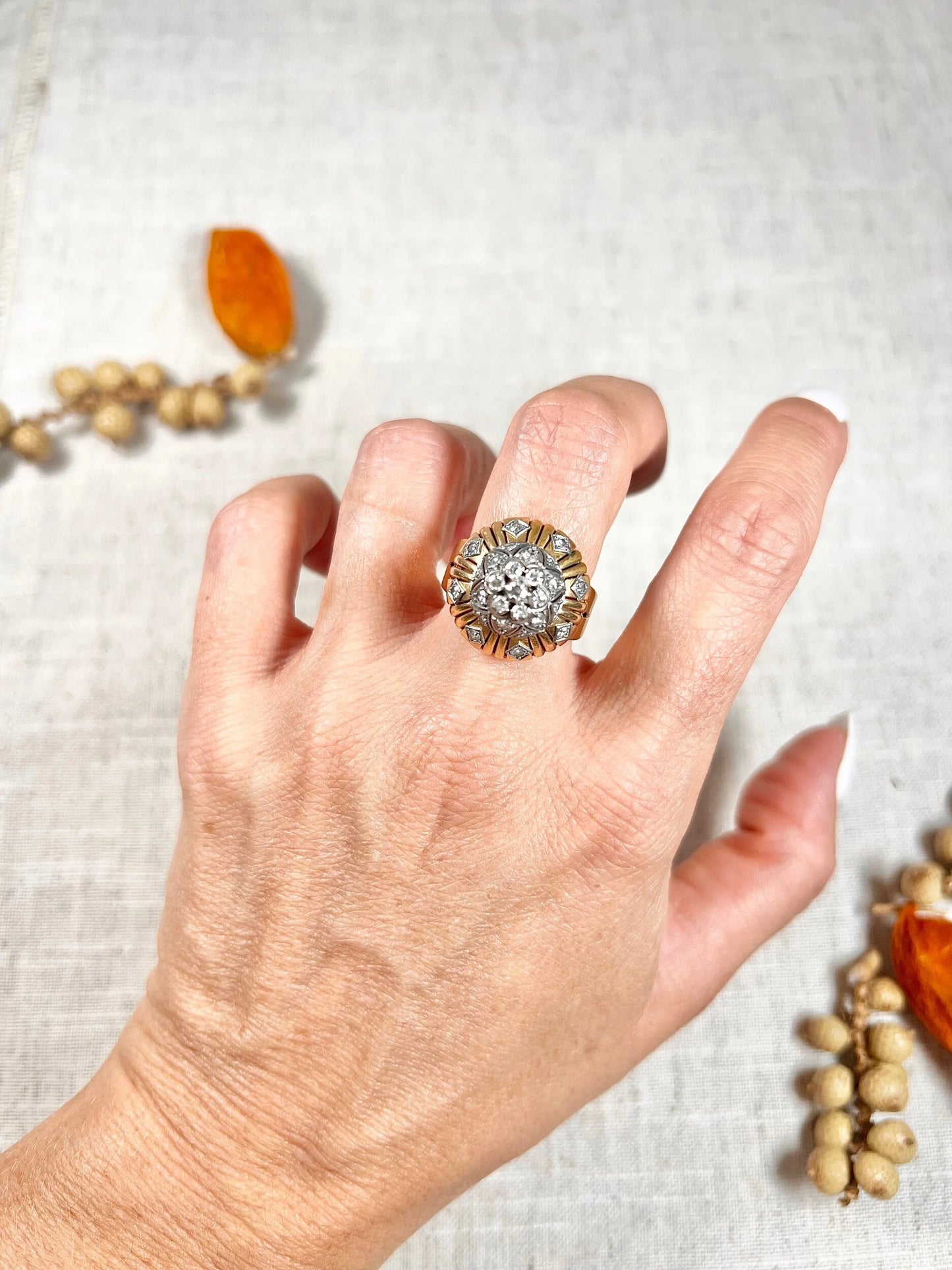Vintage 1960's 18 Carat Gold, Tiered Dome Shaped, Diamond Cocktail Ring