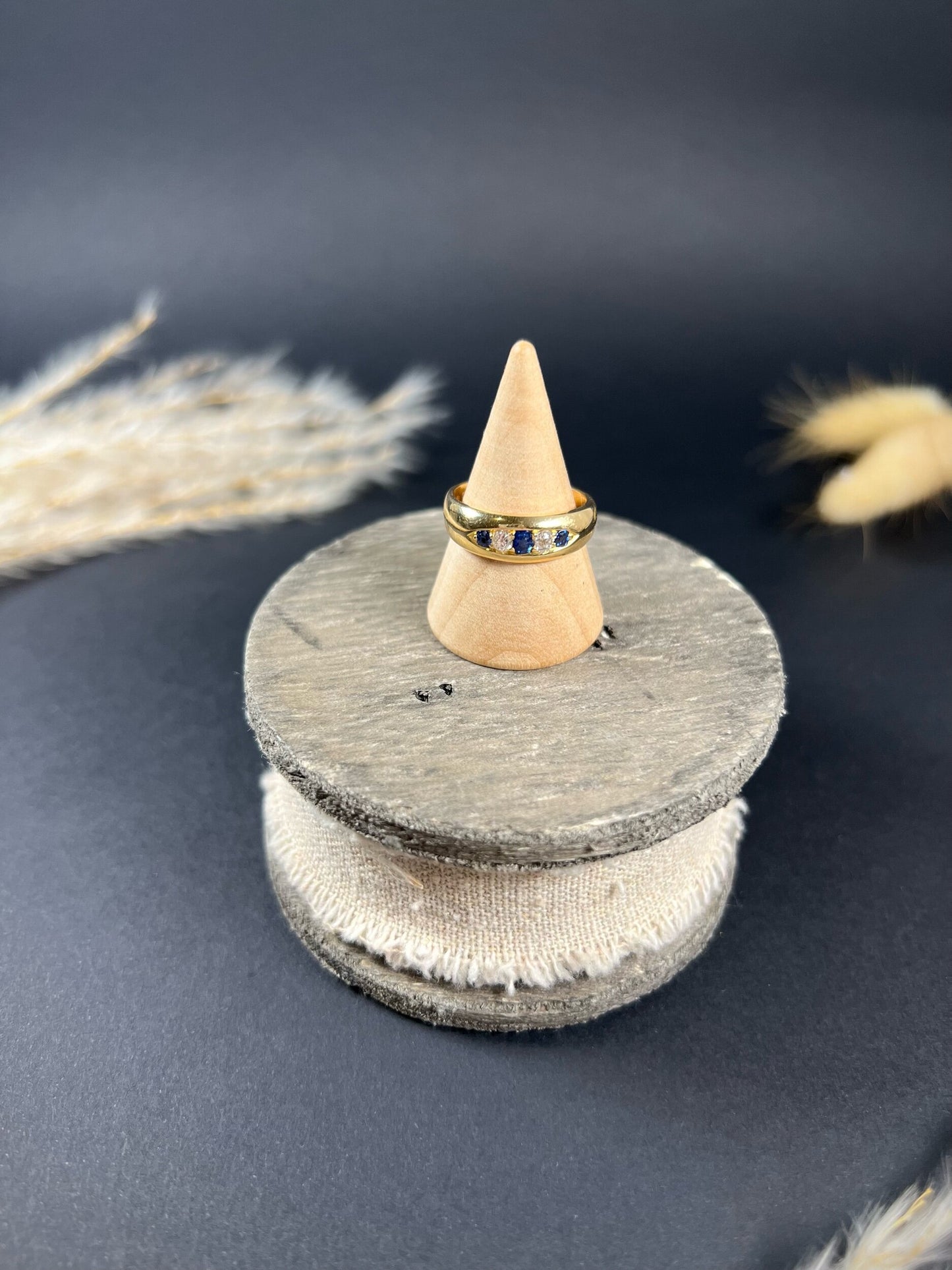 Antique 18ct Yellow Gold, Birmingham Hallmarked 1891, Victorian Sapphire & Diamond Five Stone Gypsy Band Ring