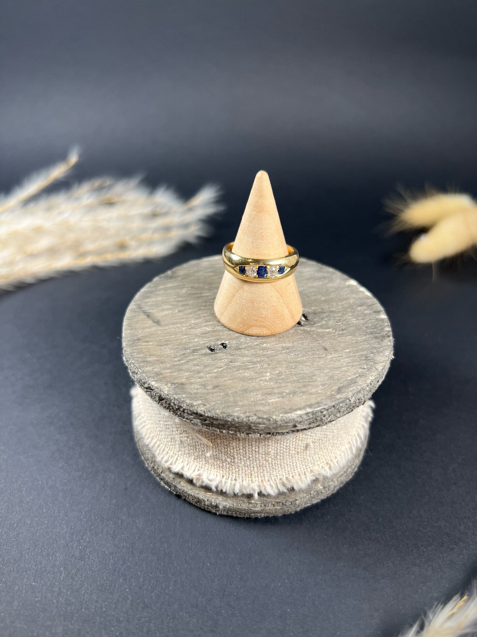 Antique 18ct Yellow Gold, Birmingham Hallmarked 1891, Victorian Sapphire & Diamond Five Stone Gypsy Band Ring