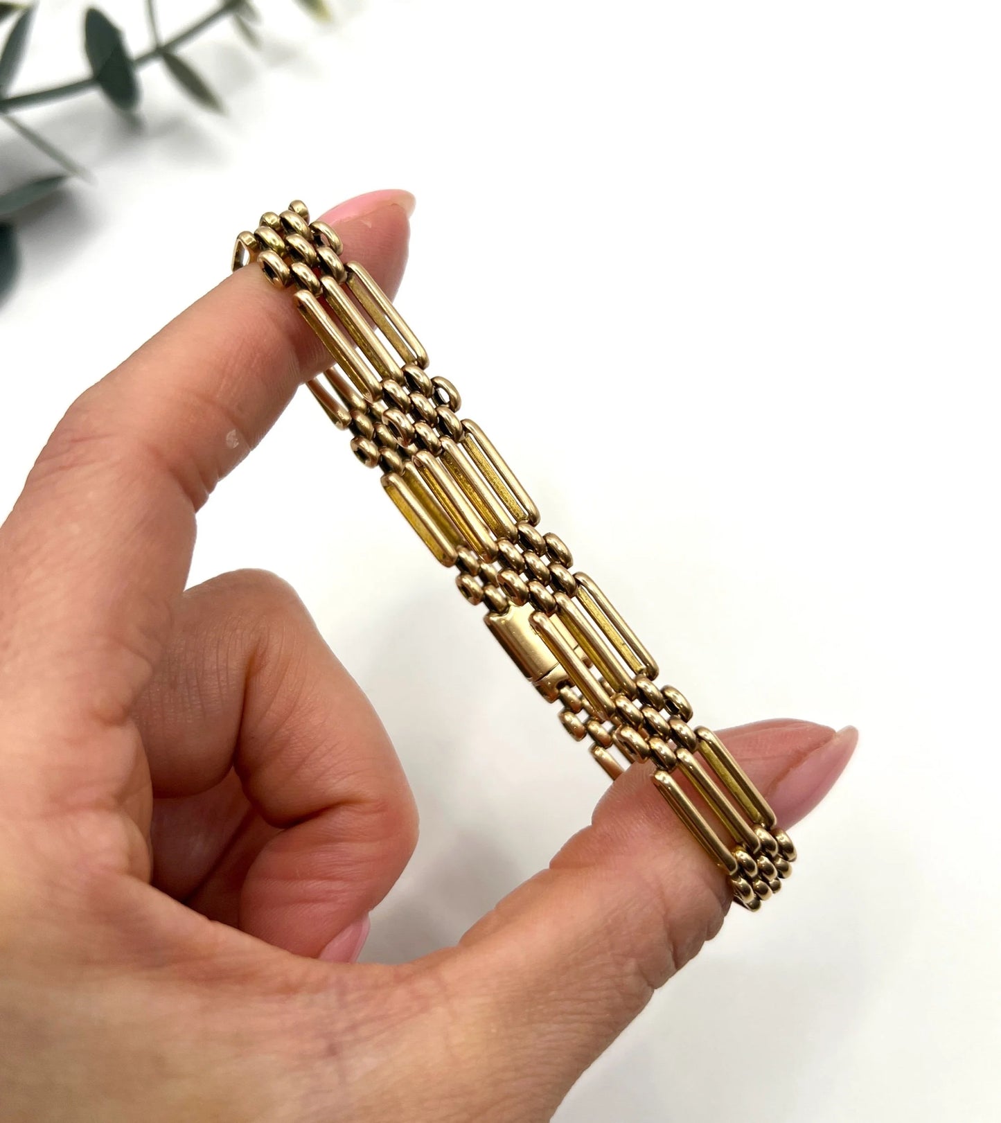 Antique 15 Carat Yellow Gold Three Row Gate Bracelet, Circa 1900