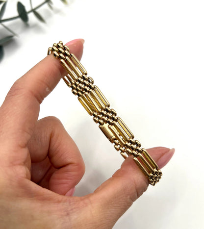 Antique 15 Carat Yellow Gold Three Row Gate Bracelet, Circa 1900