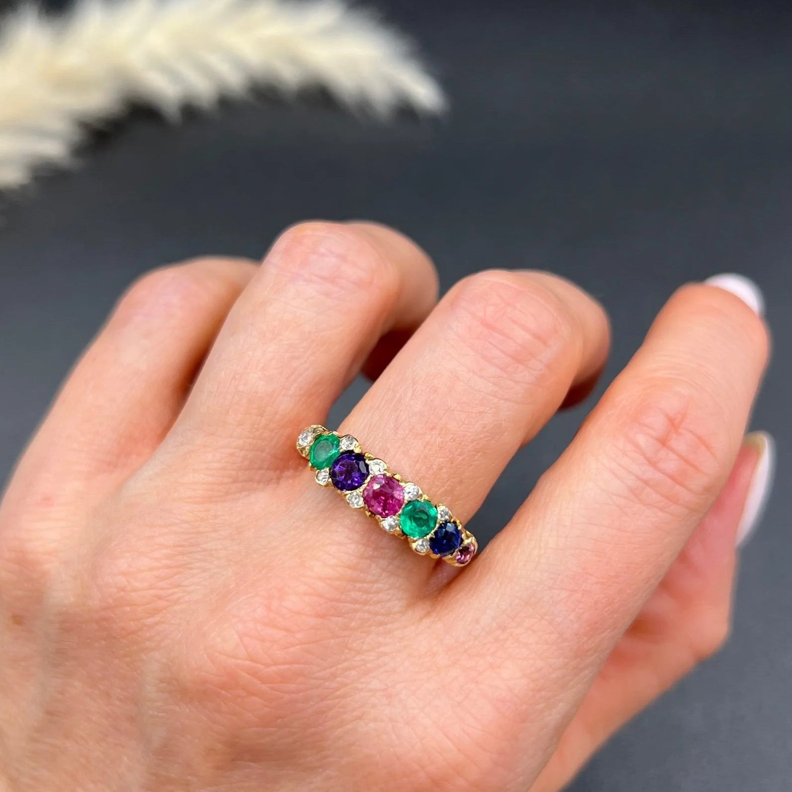 Vintage 1940s DEAREST Ring with Diamond Emerald Amethyst Ruby Sapphire Tourmaline Acrostic