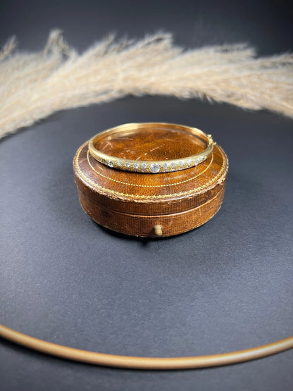 Vintage French 18 Carat Yellow Gold Diamond Bangle Bracelet, Circa 1960