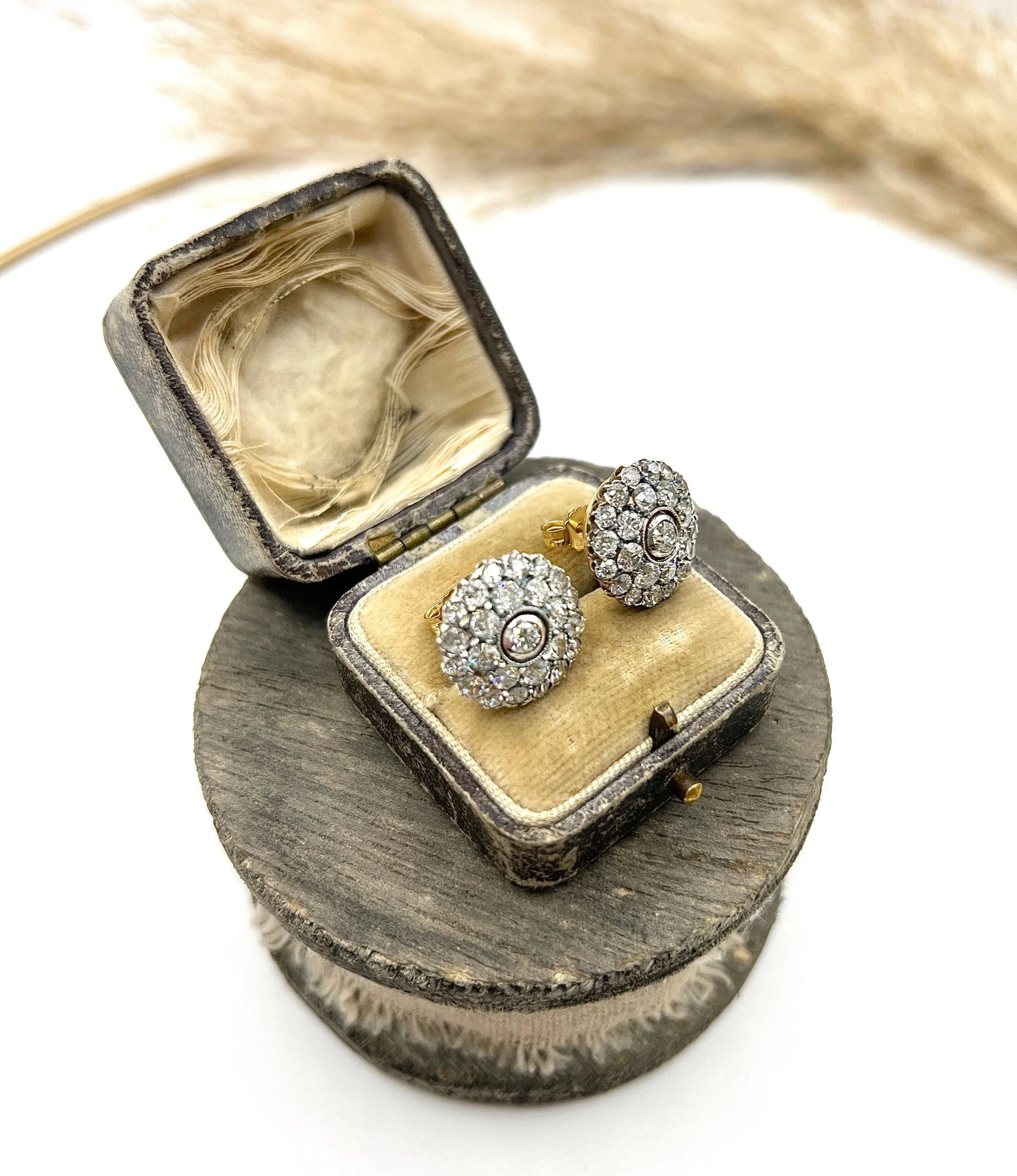 Victorian Antique 3.60ct Old Cut Diamond Cluster Stud Earrings