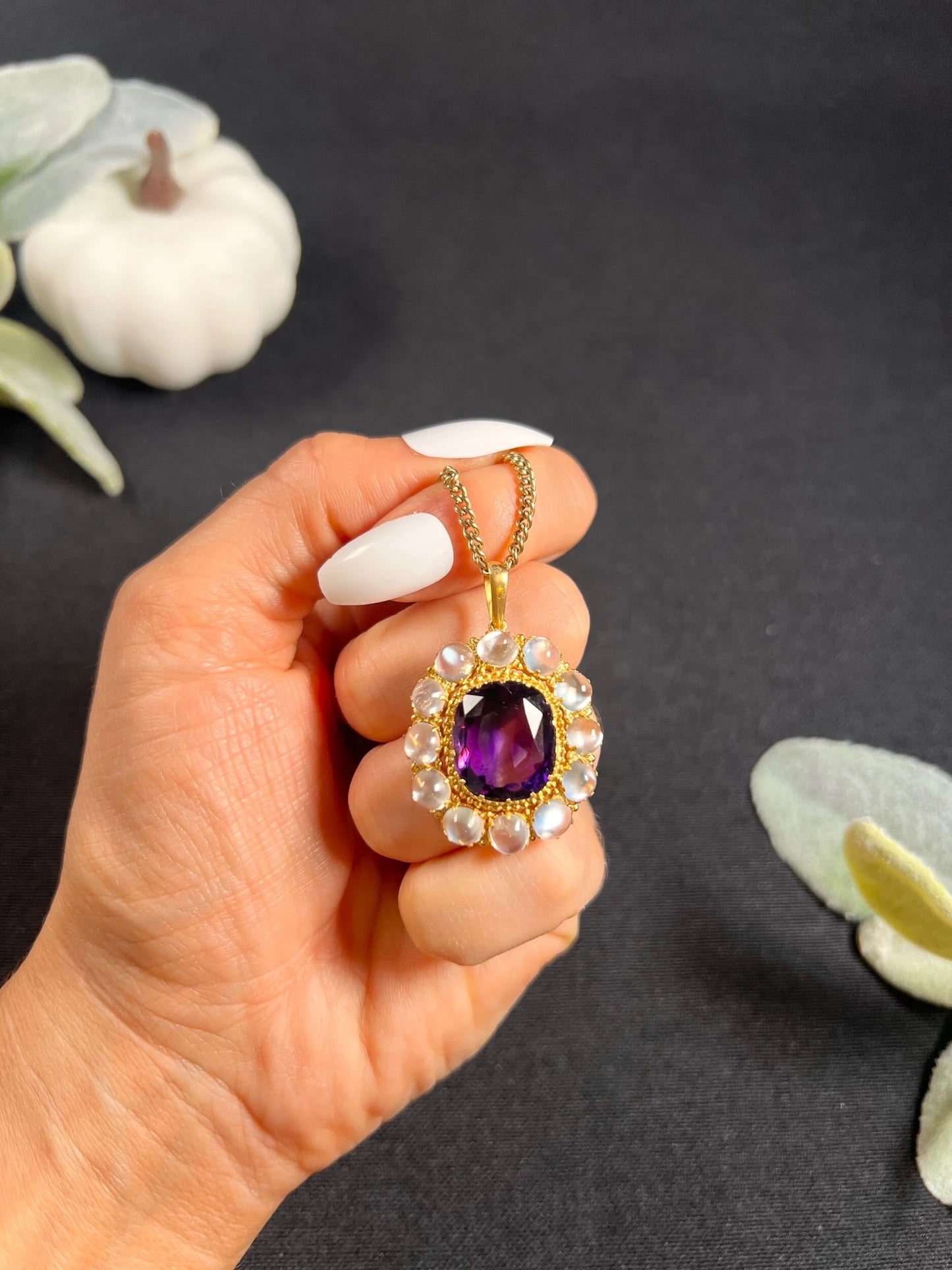 Antique 15t Yellow Gold Victorian Amethyst & Moonstone Pendant