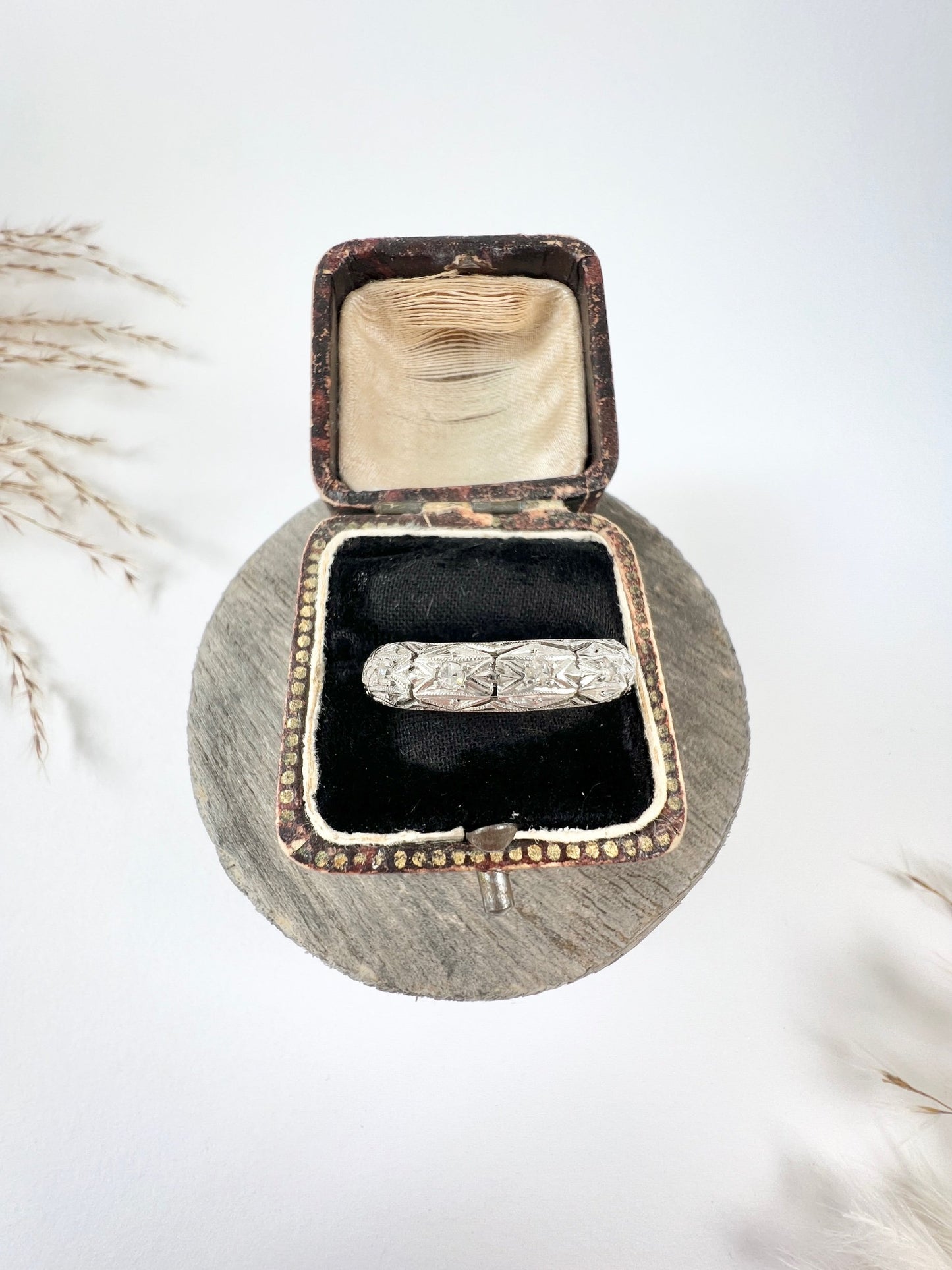 Art Deco Platinum Diamond Set Fancy Filigree Band Ring, Circa 1920