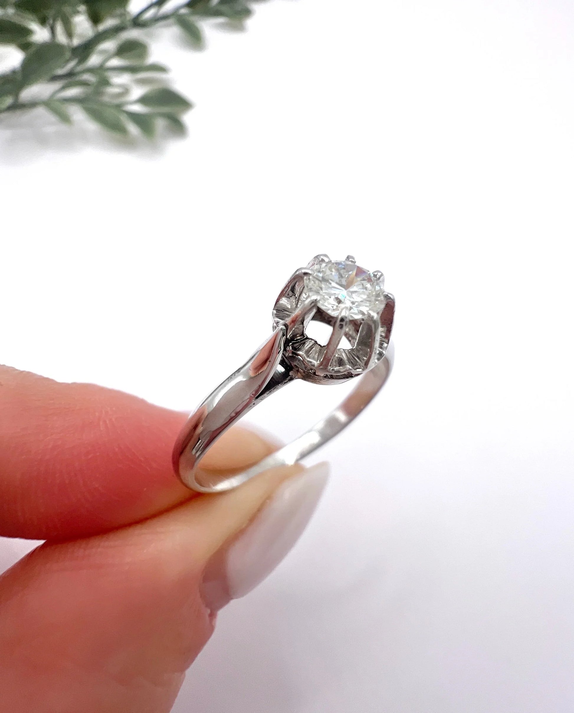 Antique 18ct White Gold French Stamped, 0.34 Carat Single Stone Diamond Engagement Ring