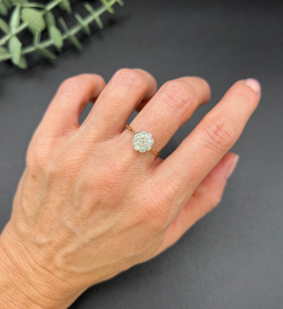 Antique 18ct Gold & Platinum, Edwardian 0.75 Carat Diamond Daisy Cluster Ring