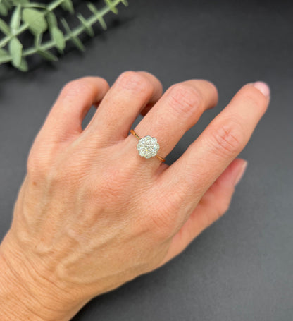 Antique 18ct Gold & Platinum, Edwardian 0.75 Carat Diamond Daisy Cluster Ring