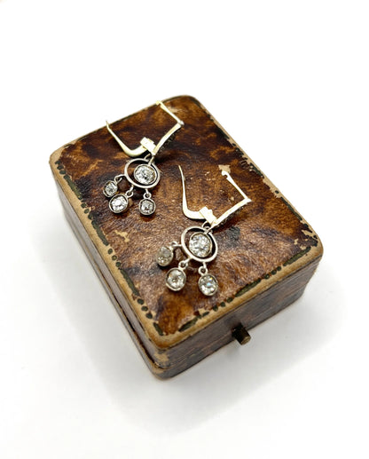 Edwardian 18 Carat Gold, Platinum and Diamond Drop Earrings, 1.90 Carats