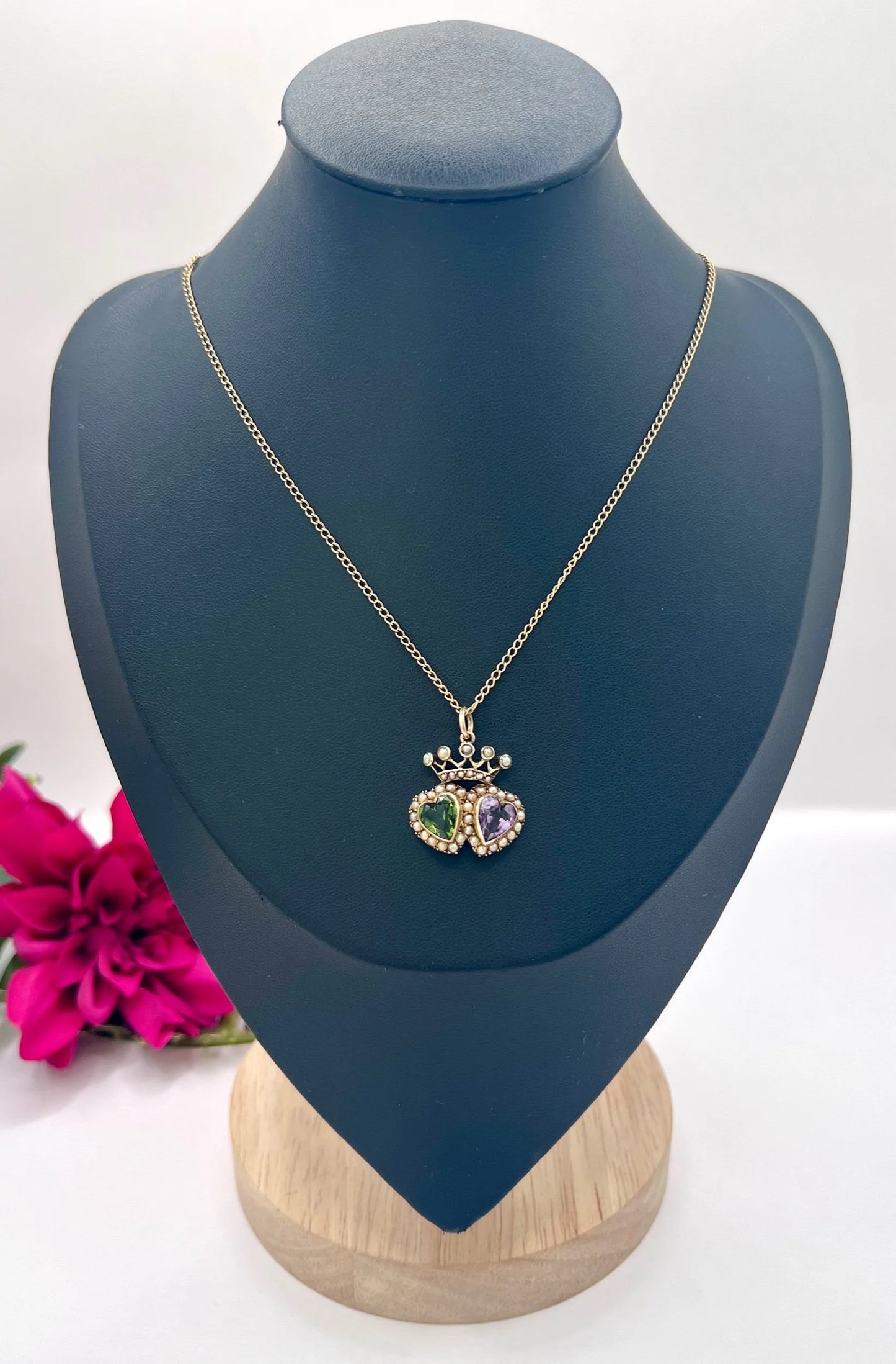 Antique 9 Carat Gold Suffragette Crowned Sweetheart Pendant, Circa 1910