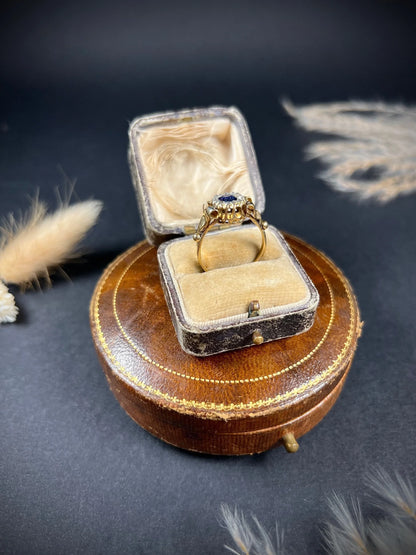 Antique 18 ct Gold Victorian Sapphire And Diamond Cluster Engagement Ring