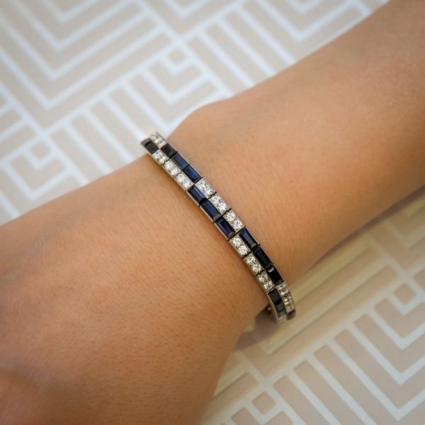 CALDWELL ART DECO DIAMOND AND SAPPHIRE PLATINUM BRACELET