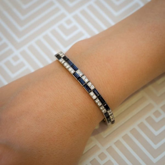 CALDWELL ART DECO DIAMOND AND SAPPHIRE PLATINUM BRACELET