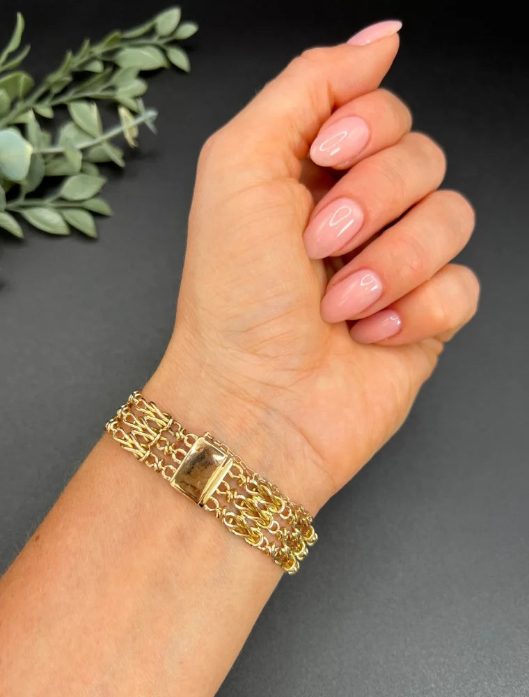 Antique 15ct Yellow Gold Lovers Knot Fancy Link Gate Bracelet