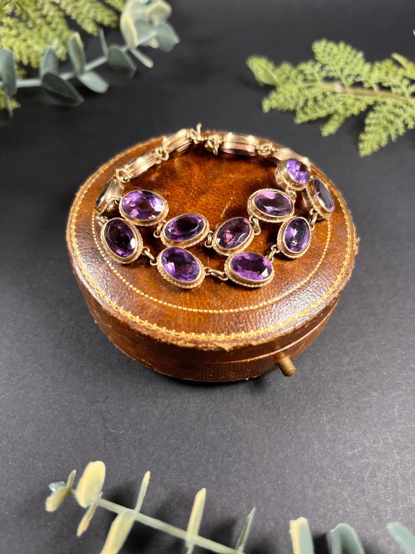 Antique 9ct Gold Edwardian Faceted Amethyst Bracelet