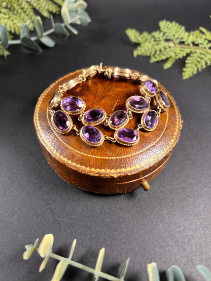 Antique 9ct Gold Edwardian Faceted Amethyst Bracelet