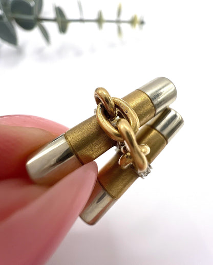 Art Deco French 18 Carat Gold and Platinum Diamond Barrel Cufflinks, Circa 1920