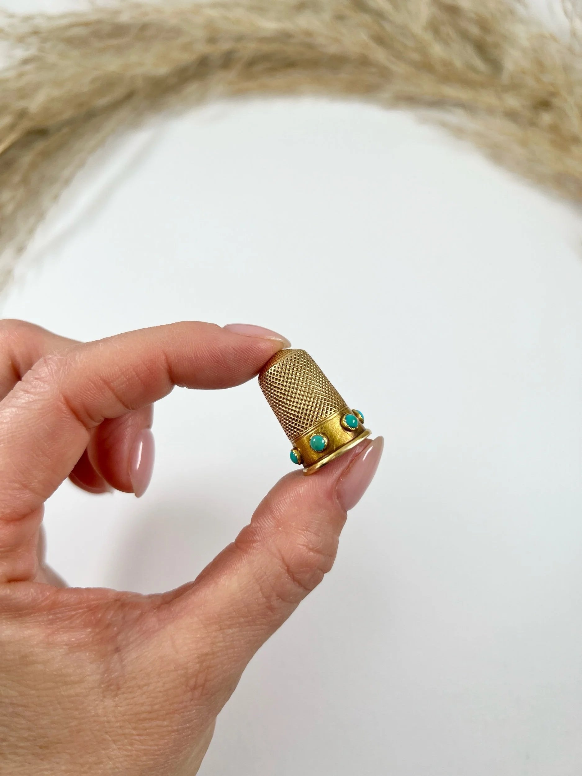 Antique 15ct Yellow Gold & Turquoise Victorian Gold Thimble with Original Antique Box