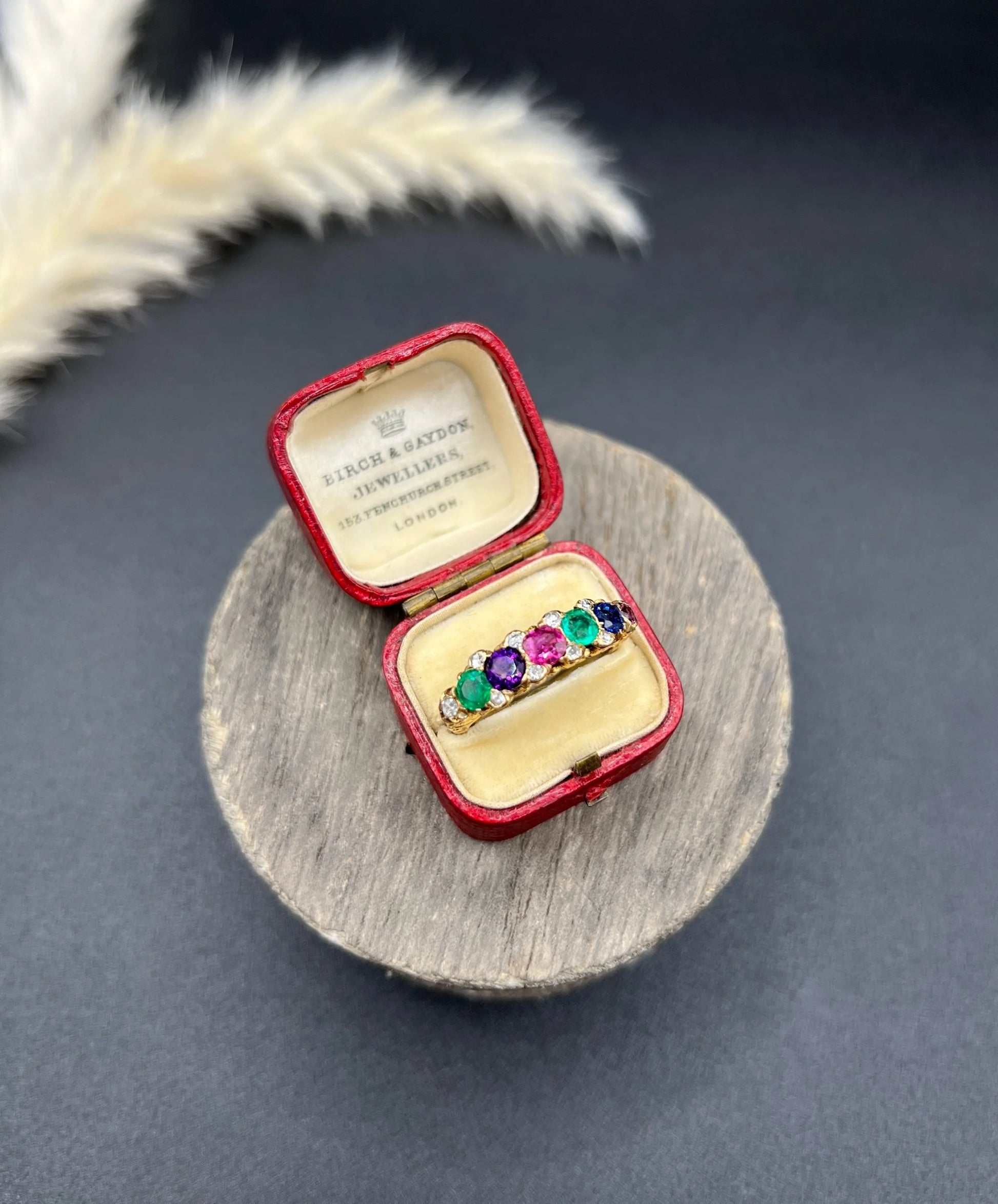 Vintage 1940s DEAREST Ring with Diamond Emerald Amethyst Ruby Sapphire Tourmaline Acrostic