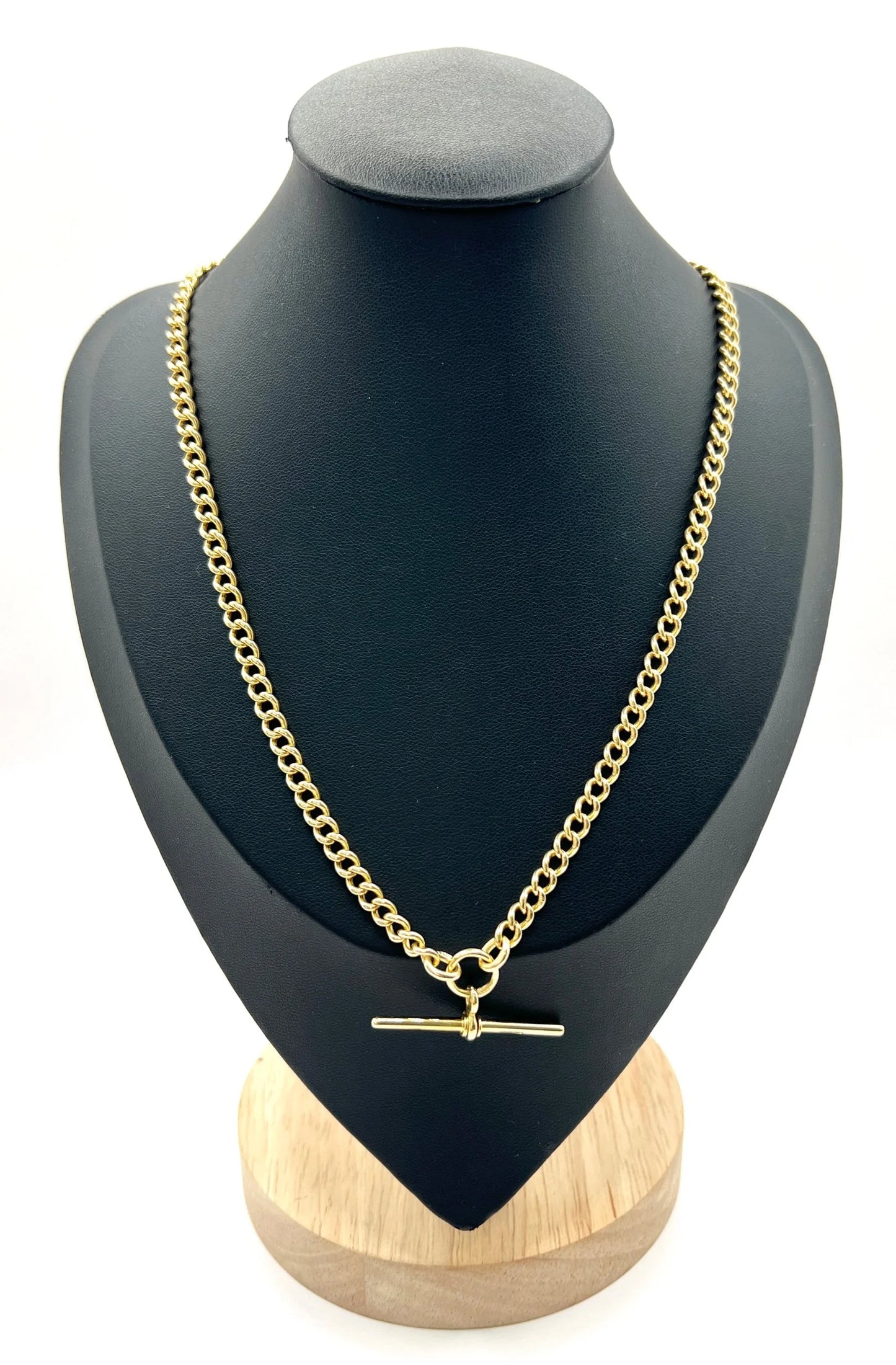 Antique 18 Carat Yellow Gold Albert Chain Necklace: Edwardian Curb Link