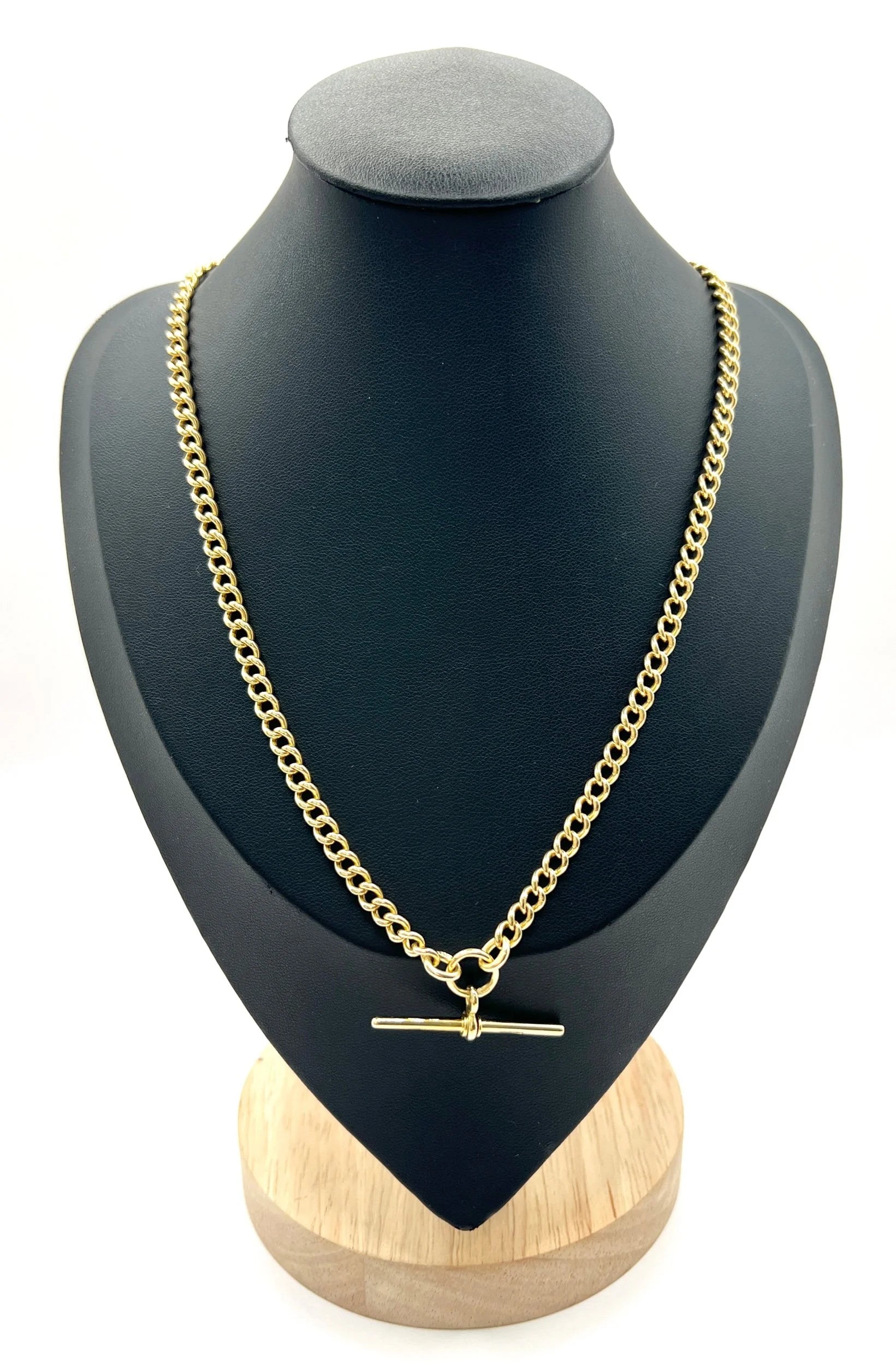 Antique 18 Carat Yellow Gold Albert Chain Necklace: Edwardian Curb Link