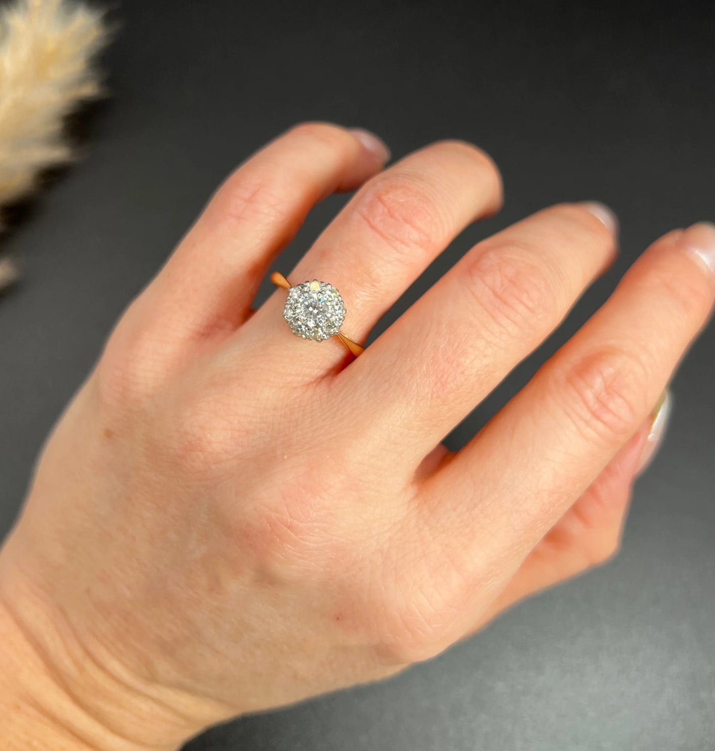 Vintage 1940's 18 Carat Gold And Platinum Diamond Cluster Engagement Ring