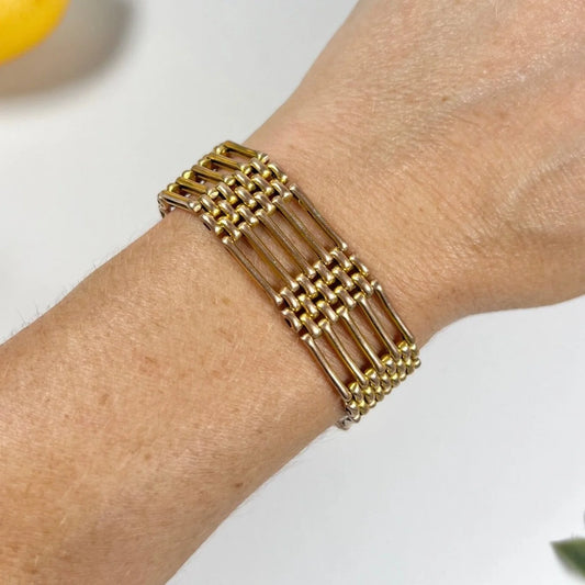 Antique 9 Carat Gold Edwardian Five Row Gate Bracelet