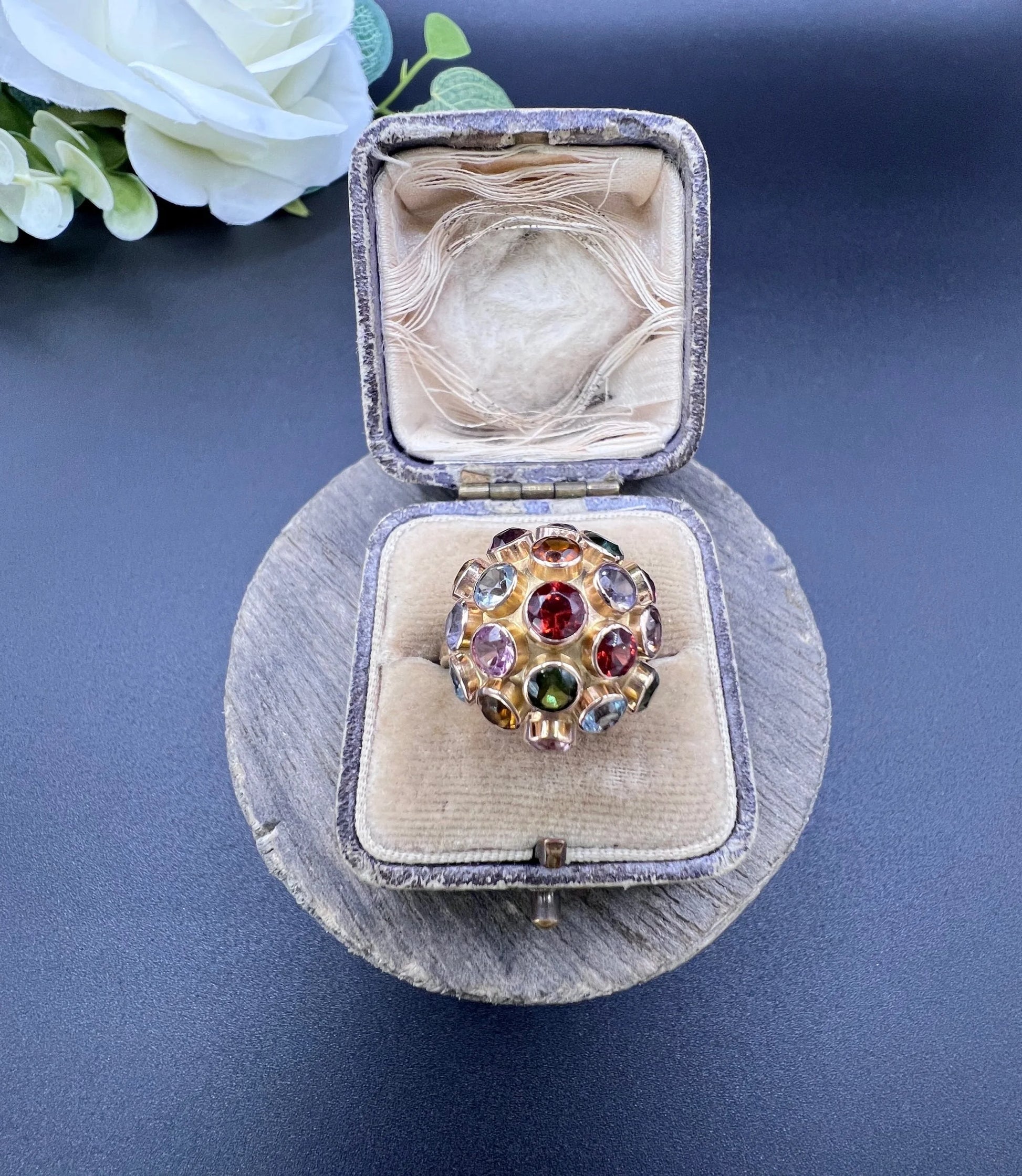 Vintage 18 ct Gold, 1950's Gemstone Set Sputnik Orb Ring