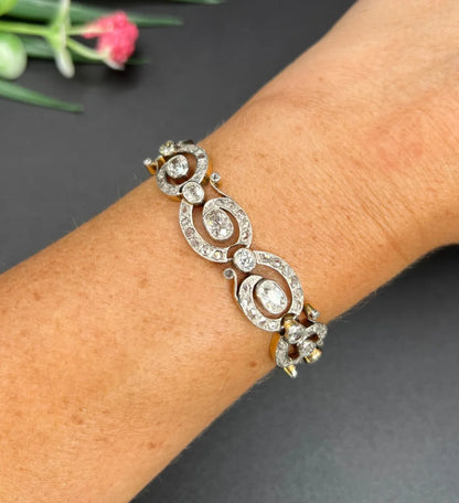 Victorian Antique 7ct Diamond Fancy Link Bracelet